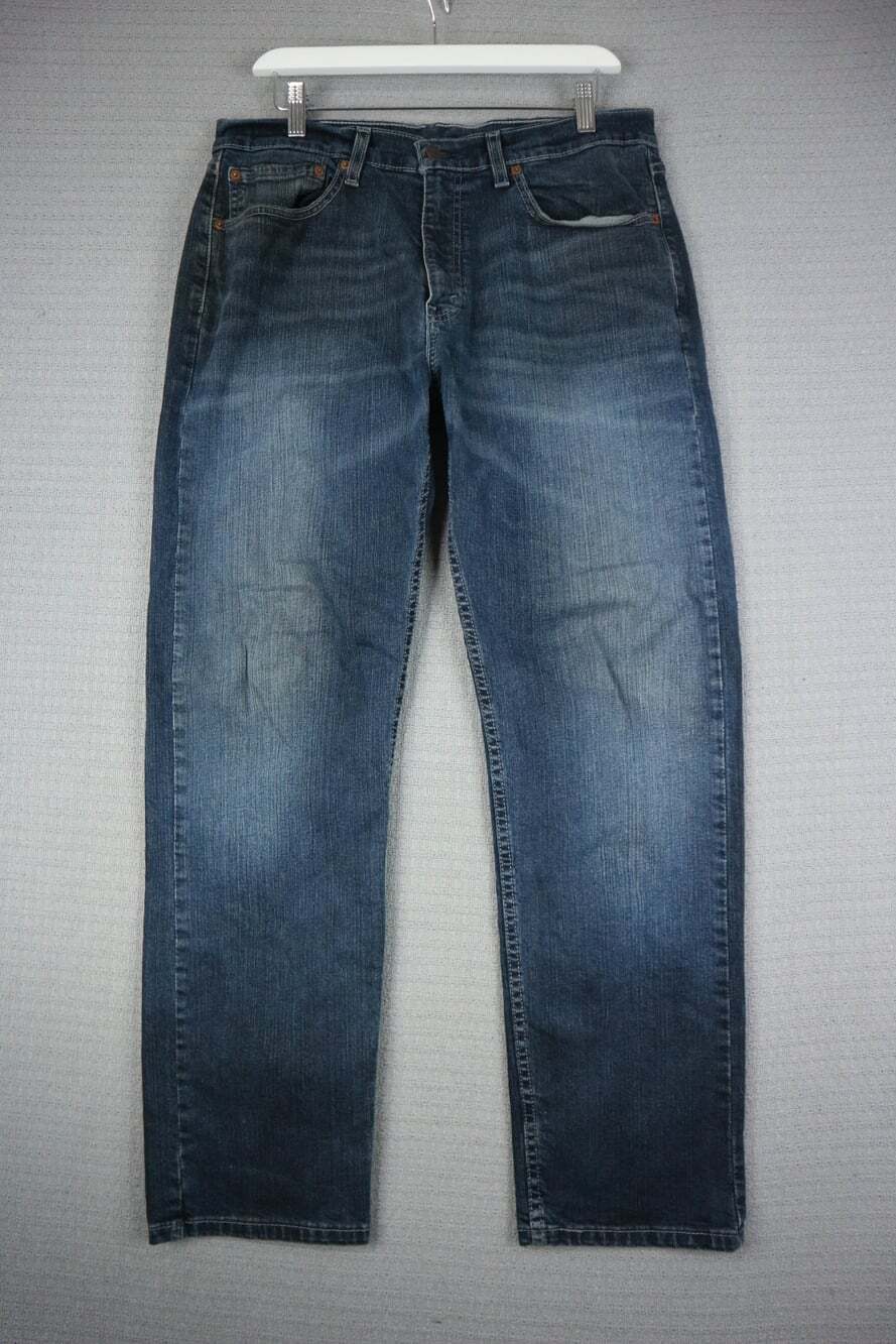 Levis 505 Regular Fit Jeans Mens W34 L30 Dark Wash Straight Leg Denim